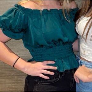 Green off shoulder top